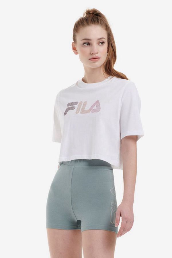 Fila Nasiba Diamante Logo Crop Women's T-Shirts - White,NZ 570-71052